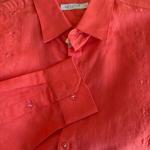 Mojito Collection Sz L Linen/Cotton Long Sleeve Vibrant Orange Button Down Shirt